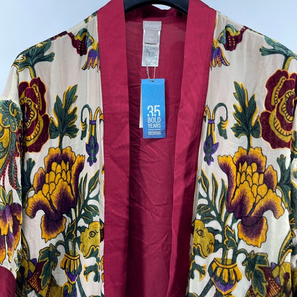 Chicos‎ Kimono Jacket L/XL Velvet Floral Anniversary Collection Silk Blend - Picture 3 of 14